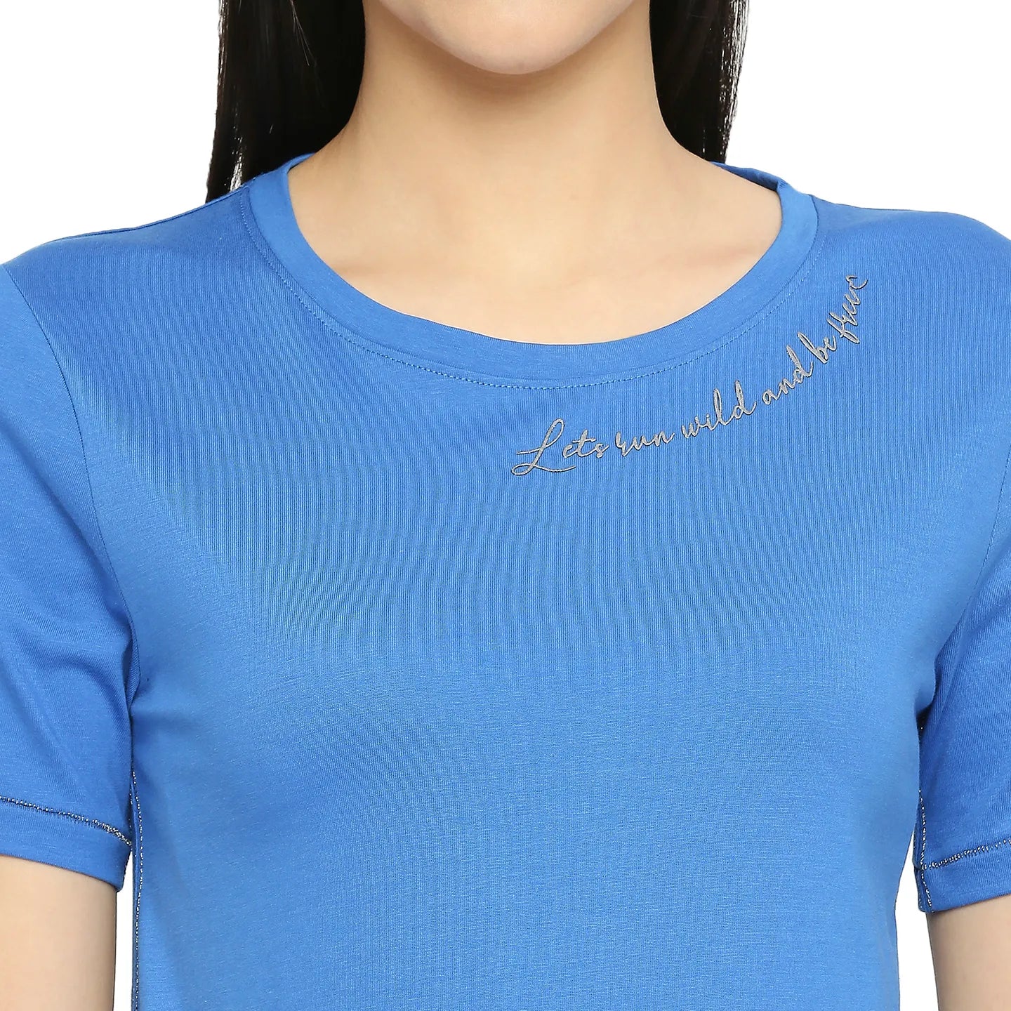 Blue Semi Fit Women's Cotton T-Shirt By Being Human Clothing - Image 5