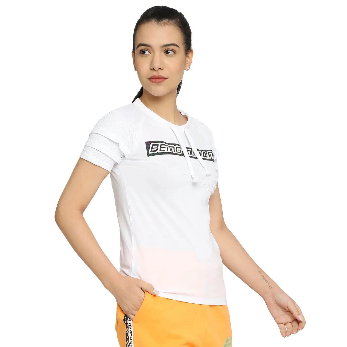 White Semi Fit Round Neck Short Sleeves Cotton Women's T-Shirt by Being Human Clothing - Image 3