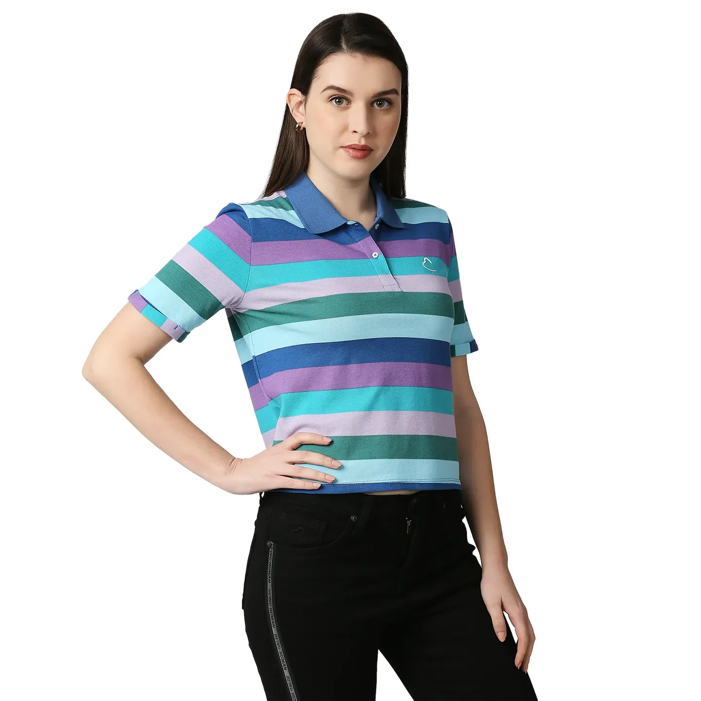Blue Boxy Fit Women's Cotton Cropped T-Shirt By Being Human Clothing - Image 3