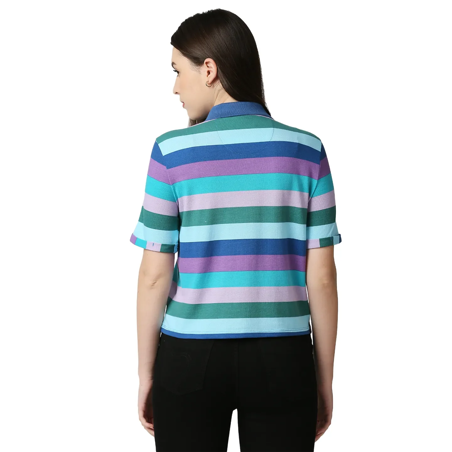 Blue Boxy Fit Women's Cotton Cropped T-Shirt By Being Human Clothing - Image 4