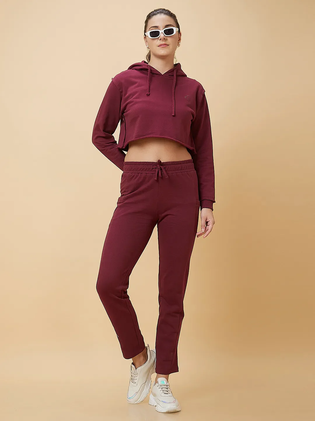 Maroon Boxy Fit Long Sleeve Women's Cropped Hoodie By Being Human Clothing - Image 6