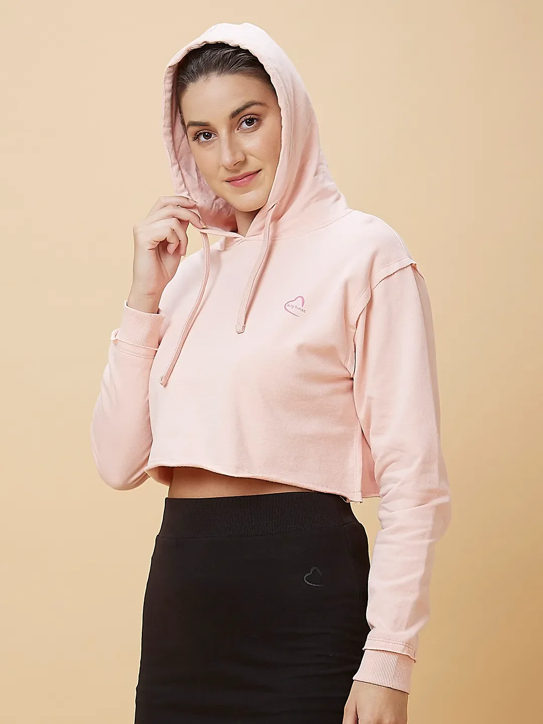 Pink Boxy Fit Women's Cropped Hoodie By Being Human Clothing - Image 4