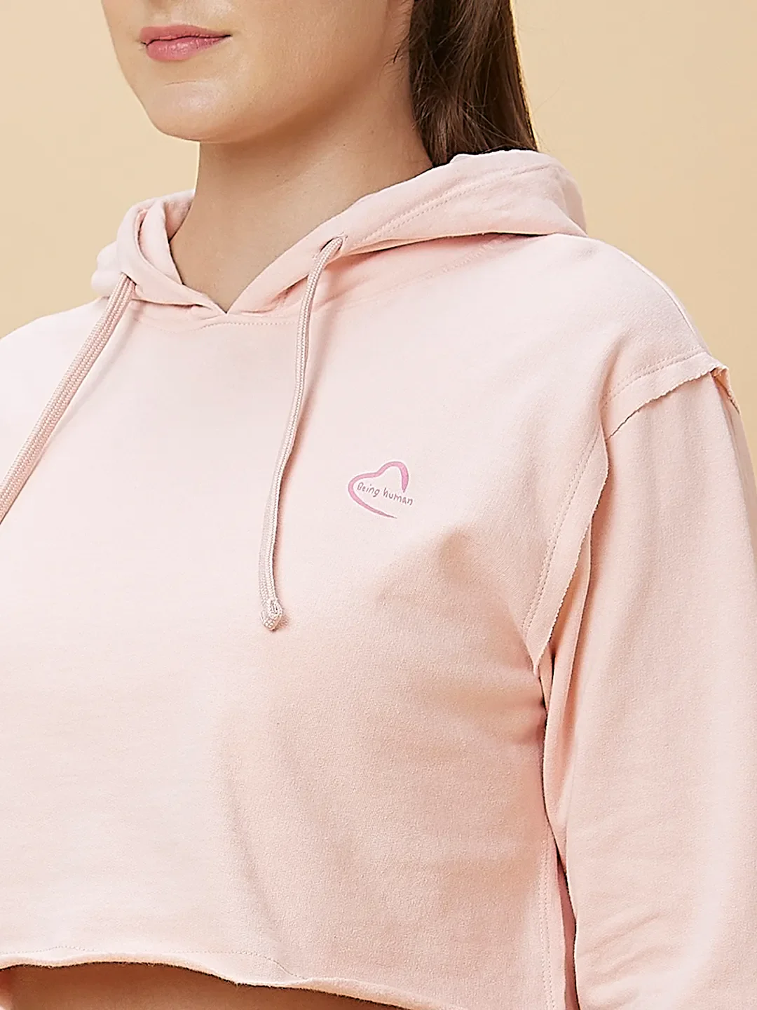 Pink Boxy Fit Women's Cropped Hoodie By Being Human Clothing - Image 5