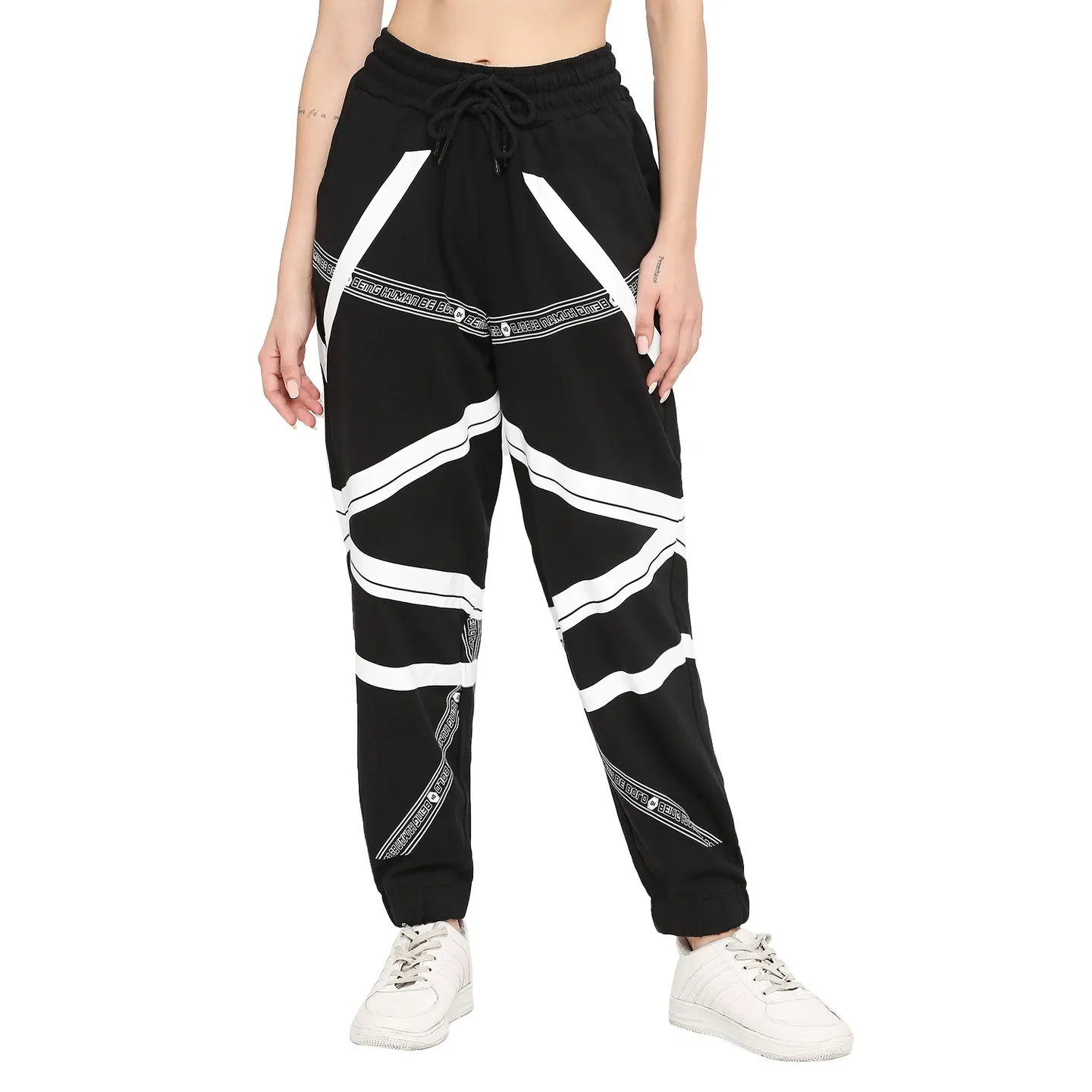 Black Low Waist Women's Cotton Track Pants By Being Human Clothing