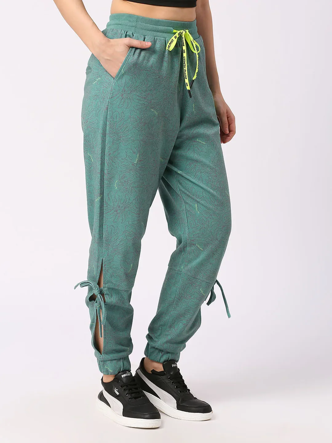 Teal Low Waist Women's Cotton Blend Track Pants By Being Human Clothing - Image 3