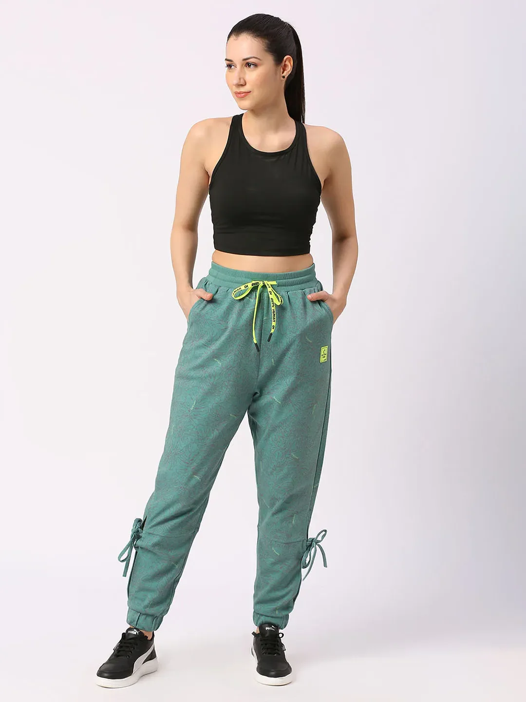 Teal Low Waist Women's Cotton Blend Track Pants By Being Human Clothing - Image 6