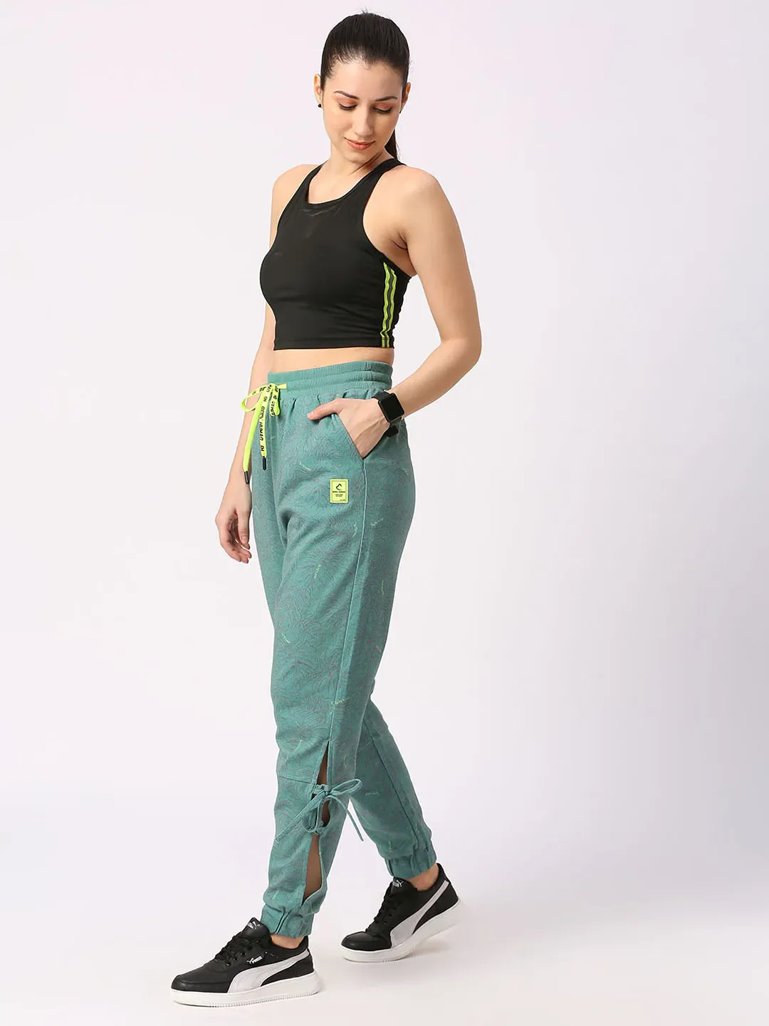 Teal Low Waist Women's Cotton Blend Track Pants By Being Human Clothing - Image 7