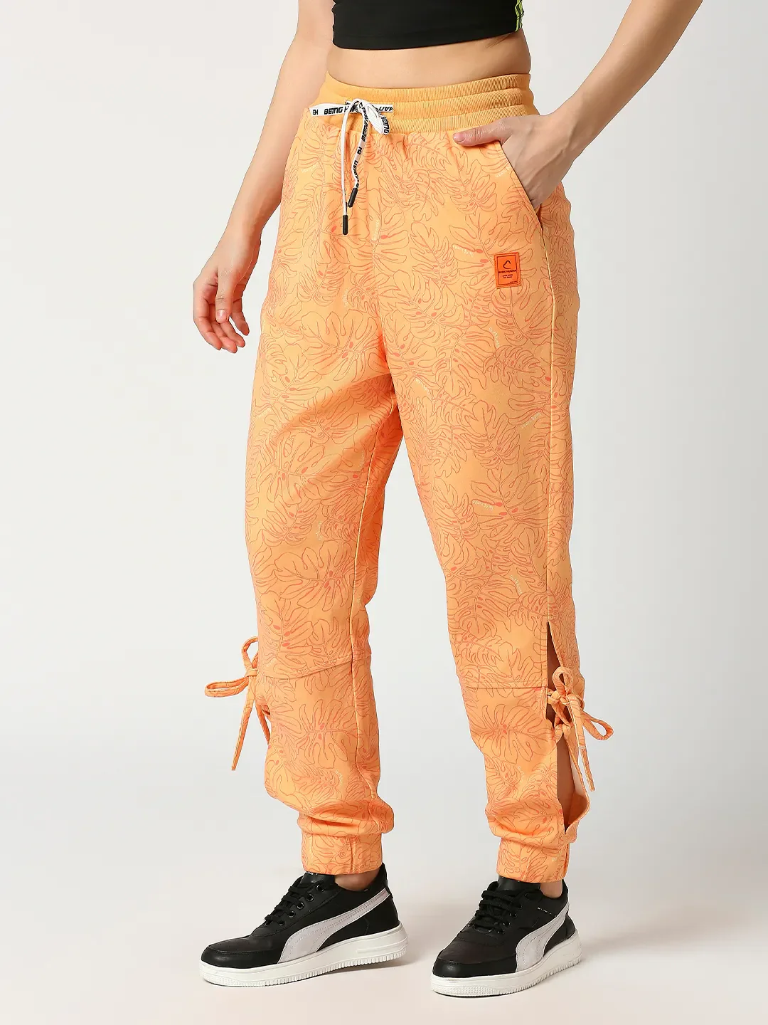 Yellow Low Waist Women's Cotton Blend Track Pants By Being Human Clothing - Image 3