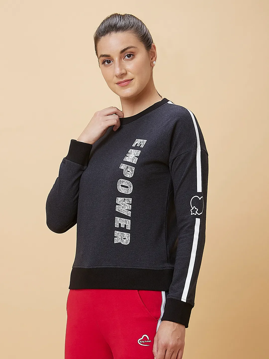 Charcoal Long Sleeve Women's Sweatshirt By Being Human Clothing - Image 4