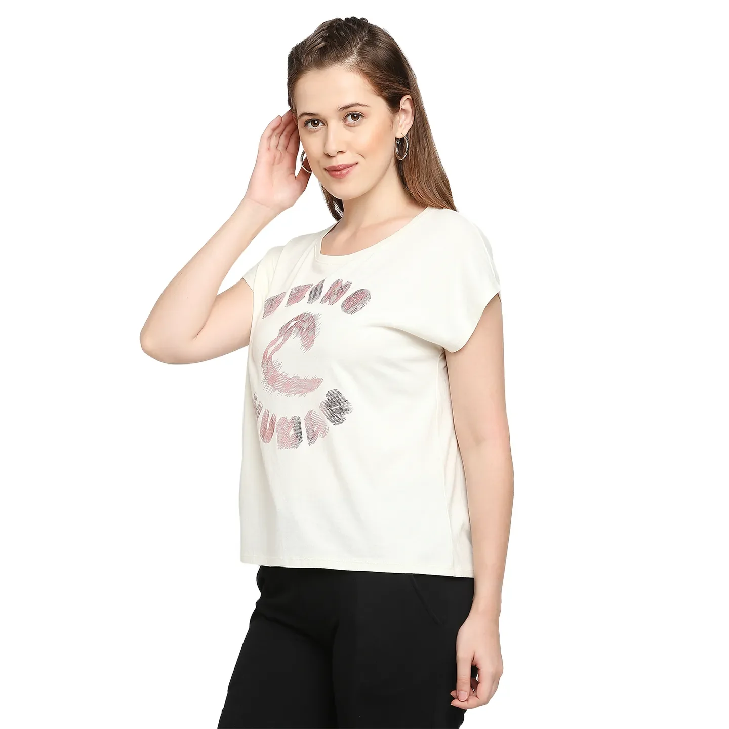 White Easy Fit Round Neck Short Sleeves Micro Pique Women's T-Shirt by Being Human Clothing - Image 2