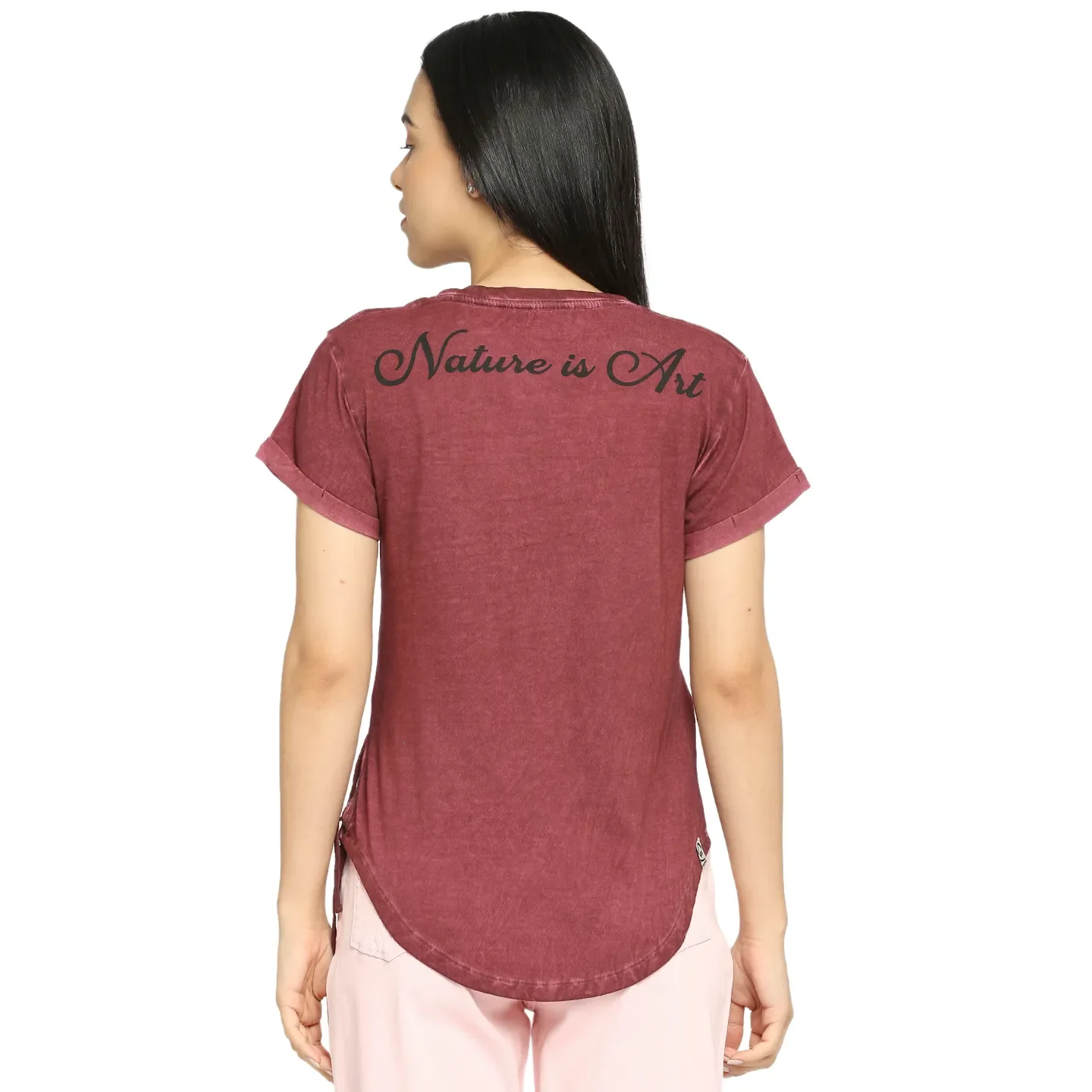 Maroon Easy Fit Women's Cotton T-Shirt By Being Human Clothing - Image 4
