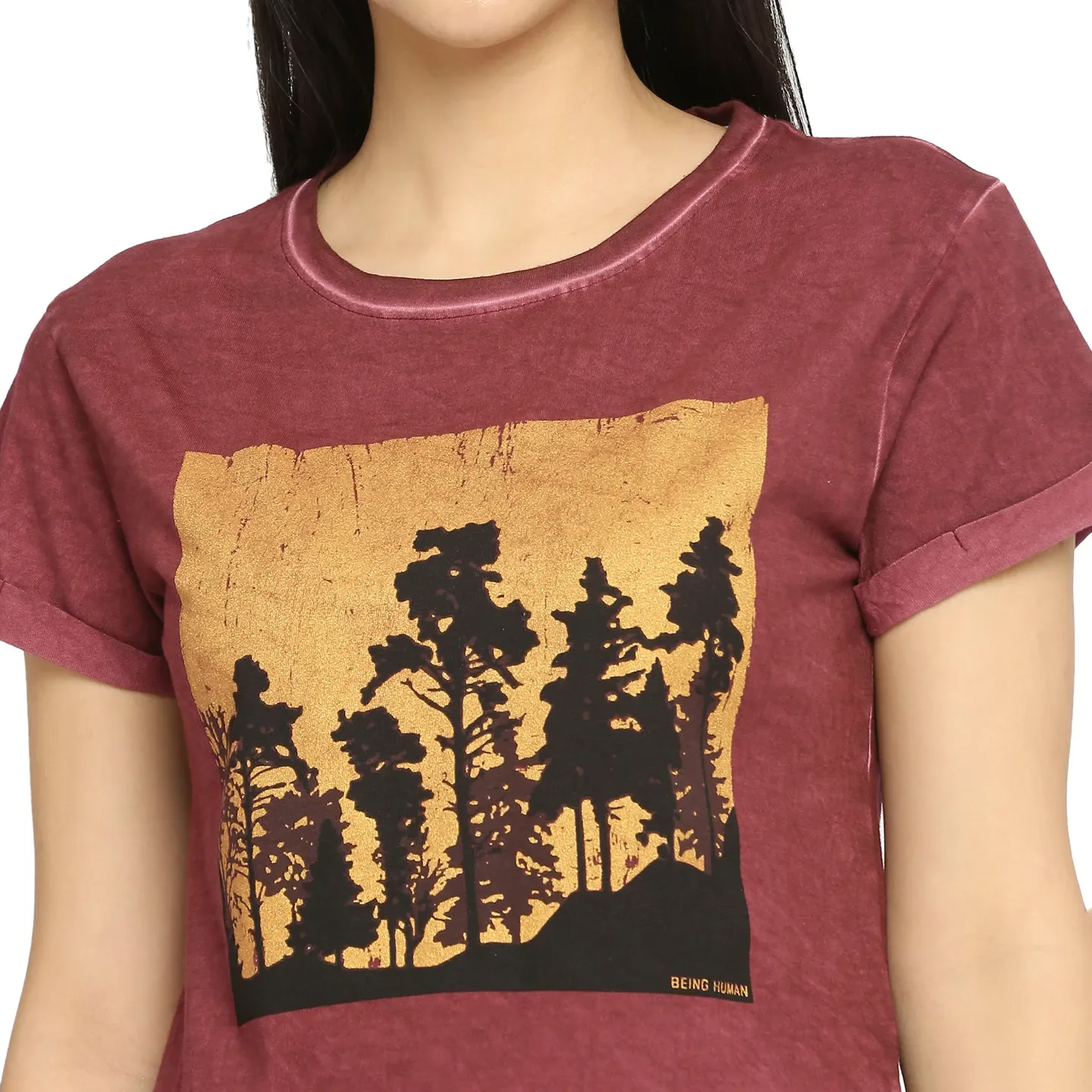 Maroon Easy Fit Women's Cotton T-Shirt By Being Human Clothing - Image 5