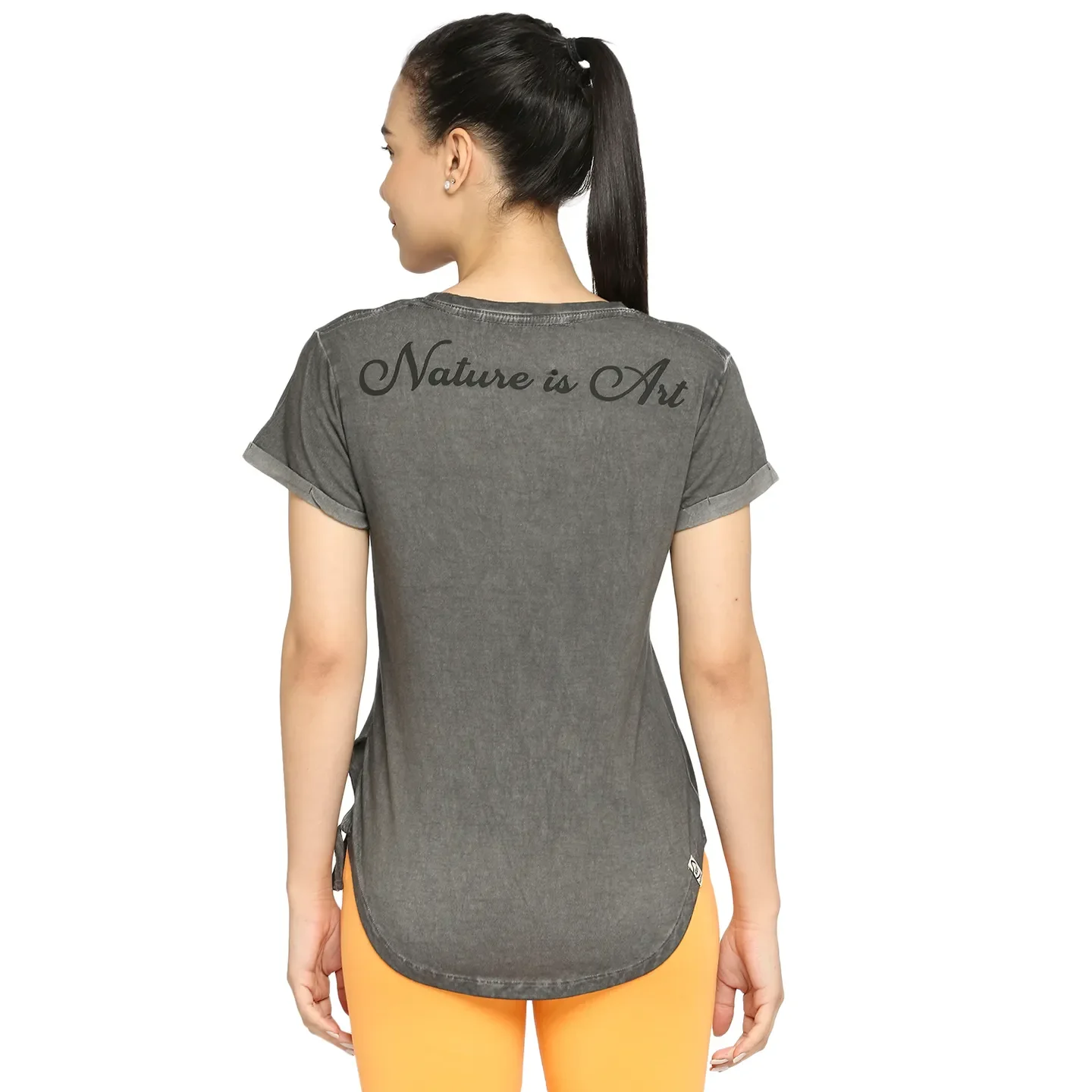 Grey Easy Fit Round Neck Short Sleeves Cotton Women's T-Shirt by Being Human Clothing - Image 4