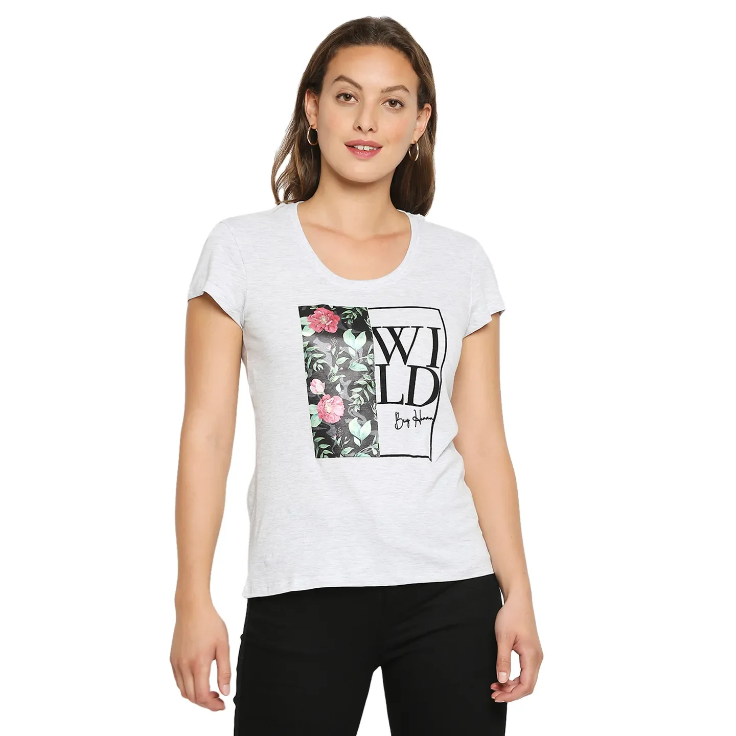 White Easy Fit Women's Melange T-Shirt By Being Human Clothing