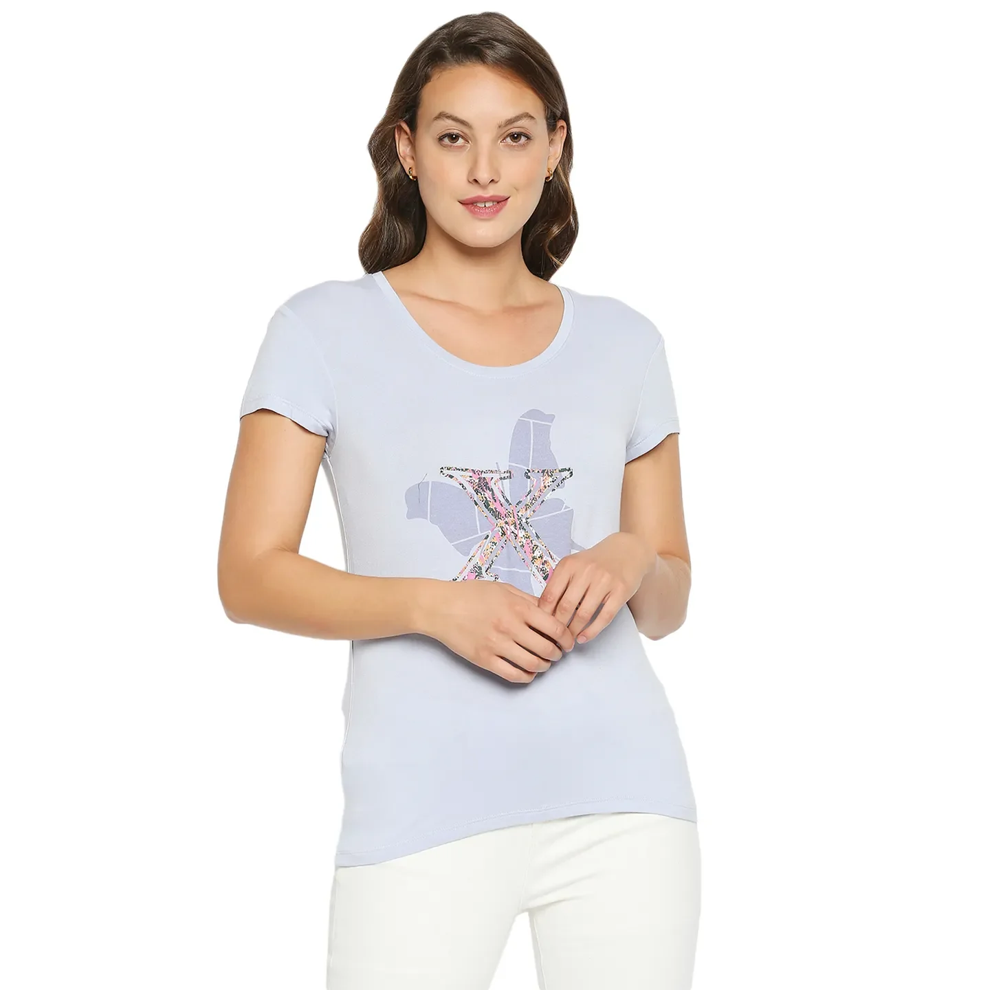Light Blue Easy Fit Women's Viscose T-Shirt By Being Human Clothing