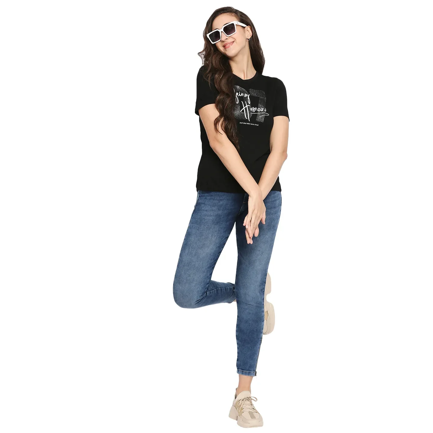 Black Easy Fit Round Neck Short Sleeves Modal Women's T-Shirt by Being Human Clothing - Image 6