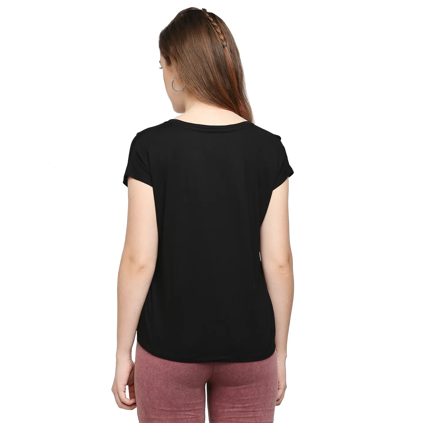 Black Easy Fit Round Neck Short Sleeves Micro Pique Women's T-Shirt by Being Human Clothing - Image 4