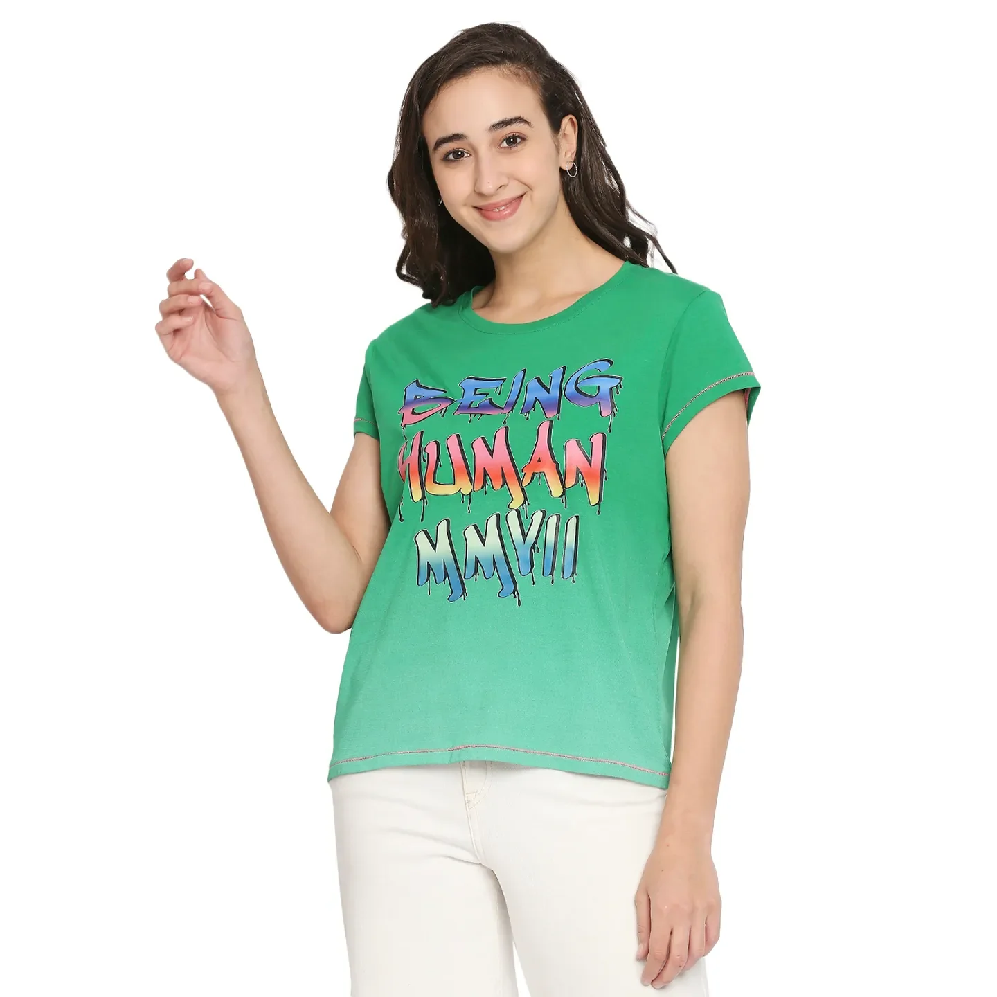 Green Easy Fit Women's Cotton T-Shirt By Being Human Clothing - Image 2