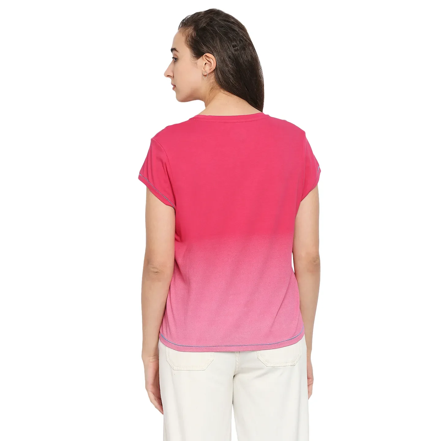 Pink Easy Fit Round Neck Short Sleeves Cotton Women's T-Shirt by Being Human Clothing - Image 4