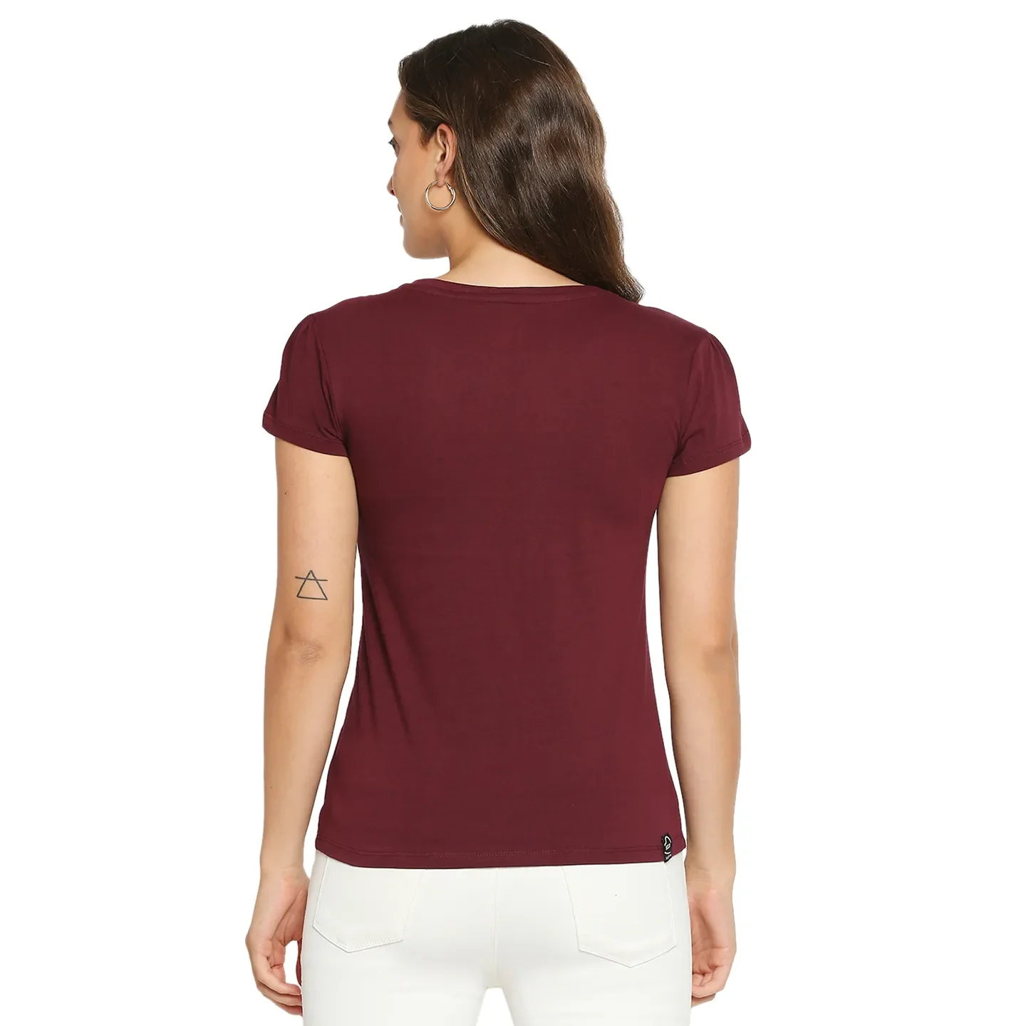 Red Easy Fit Round Neck Short Sleeves Cotton Women's T-Shirt by Being Human Clothing - Image 3