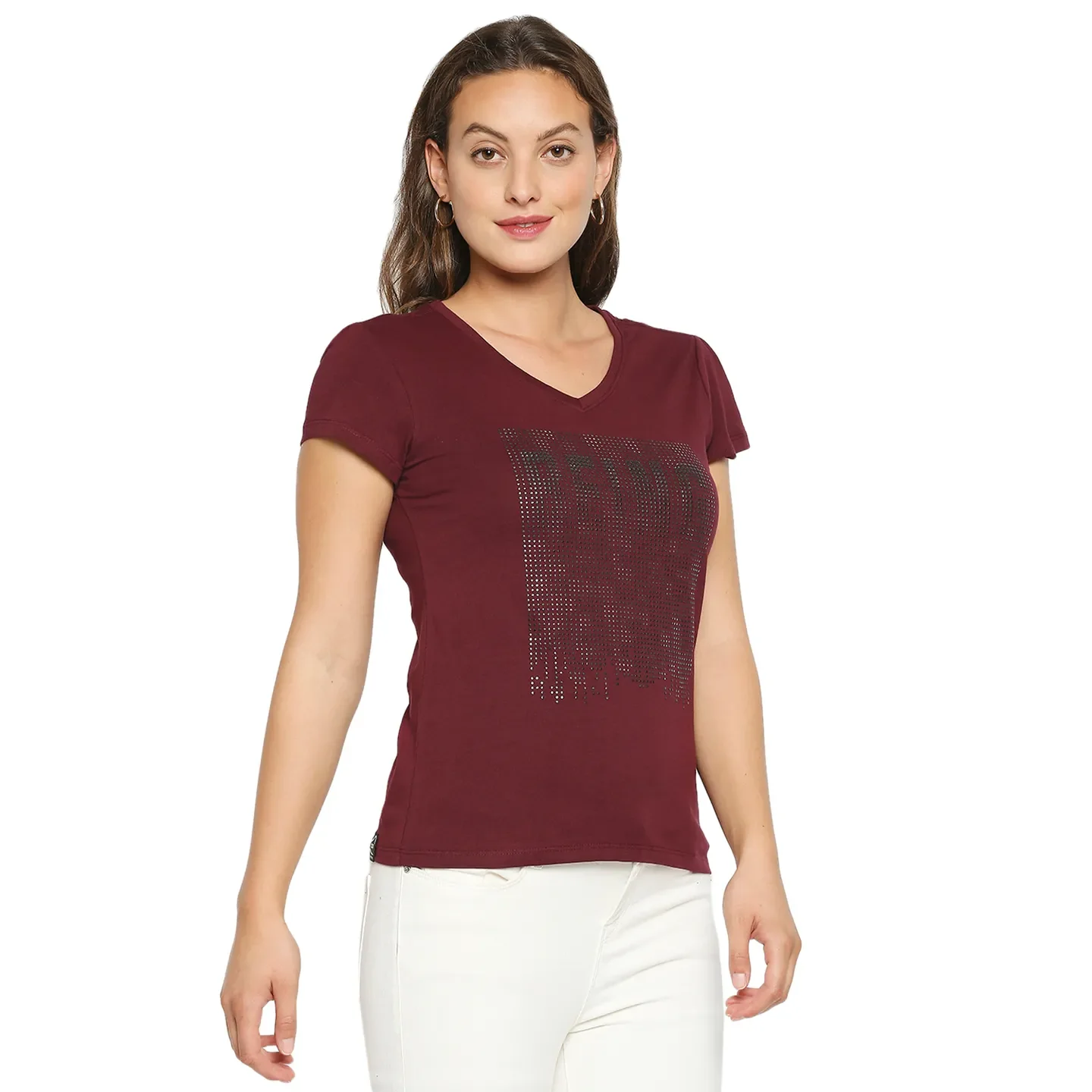 Red Easy Fit Round Neck Short Sleeves Cotton Women's T-Shirt by Being Human Clothing - Image 4