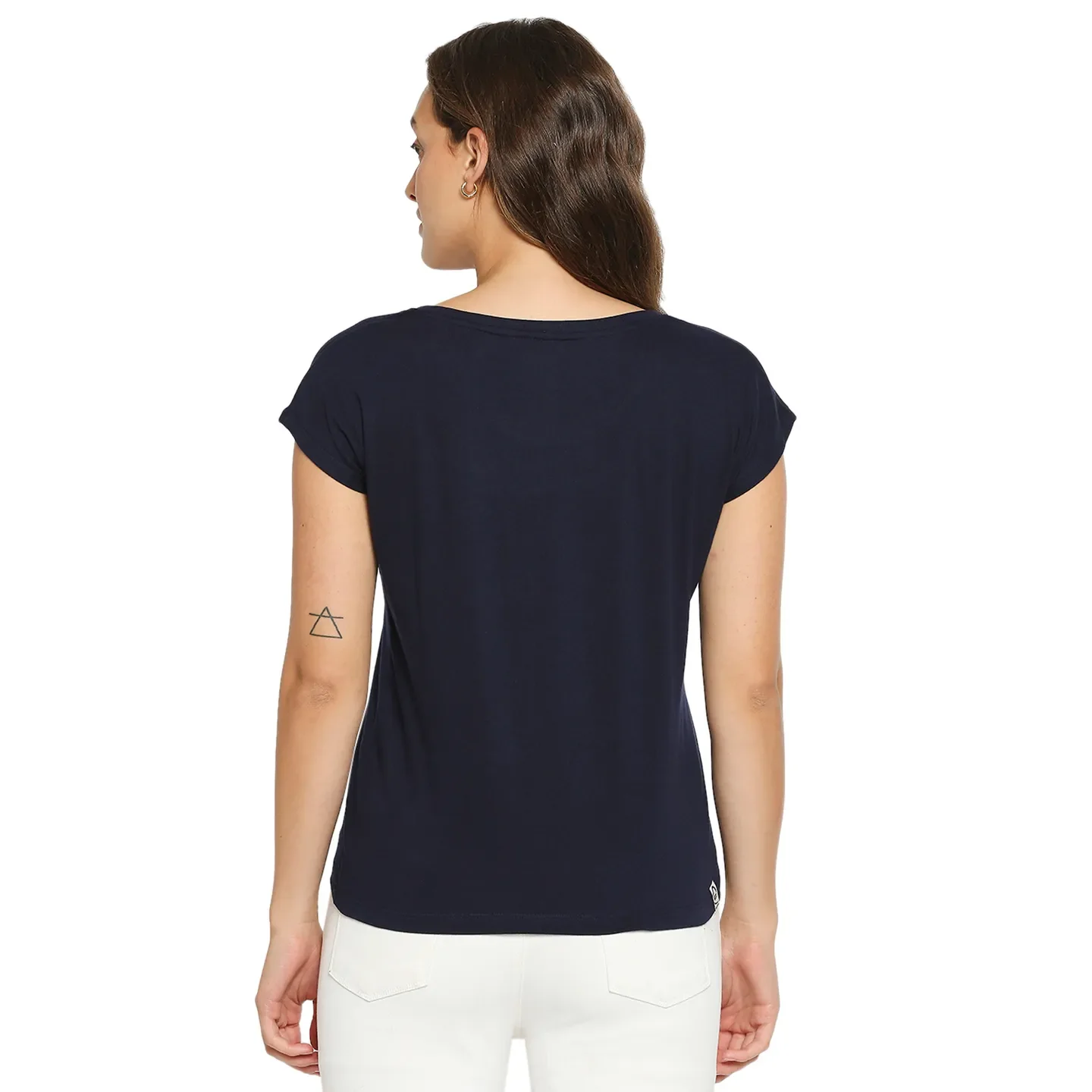 Blue Easy Fit Round Neck Extended Sleeves Cotton Women's T-Shirt by Being Human Clothing - Image 3