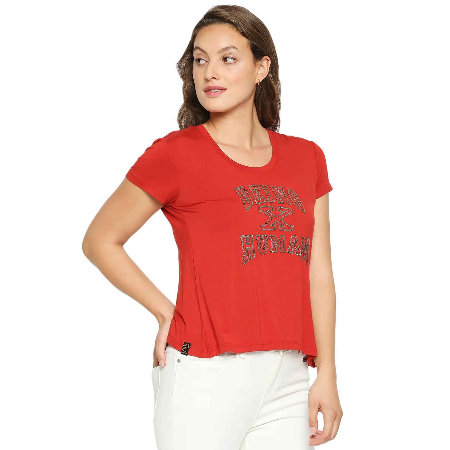 Red Easy Fit Women's Viscose T-Shirt By Being Human Clothing - Image 2