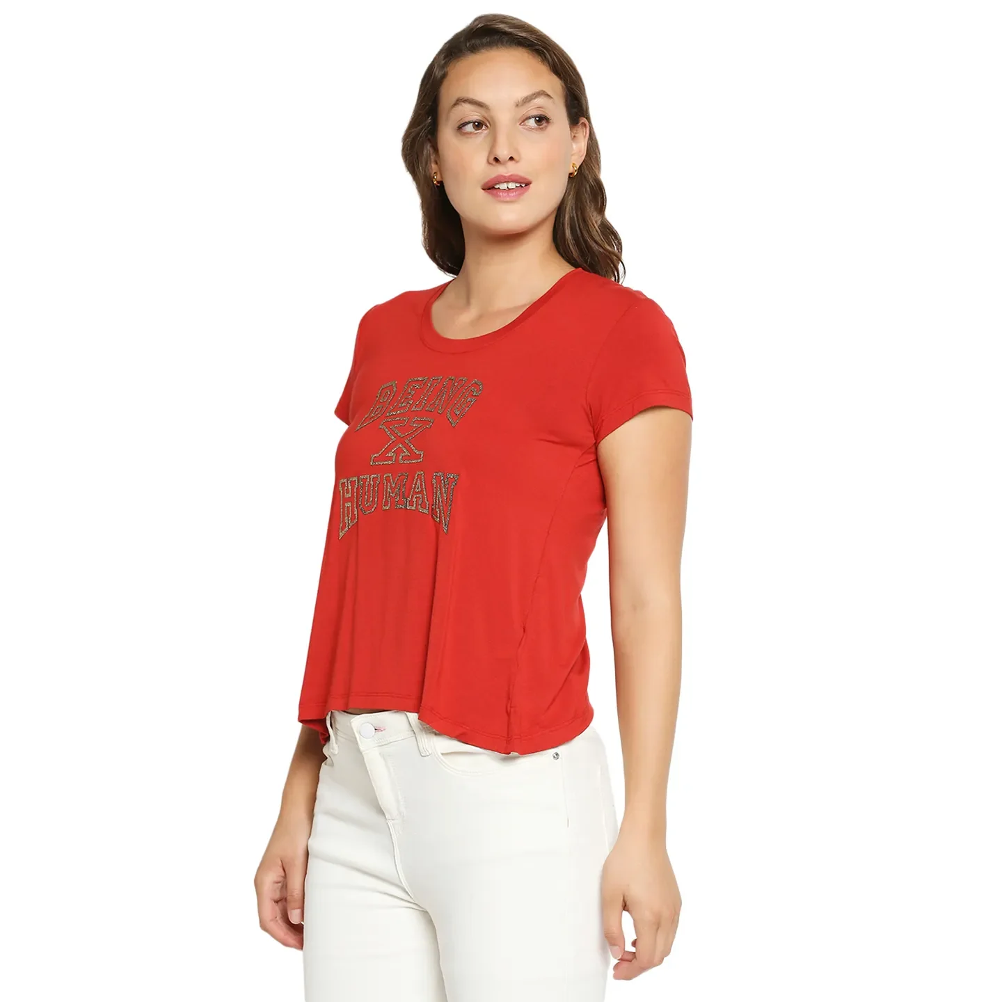 Red Easy Fit Women's Viscose T-Shirt By Being Human Clothing - Image 4