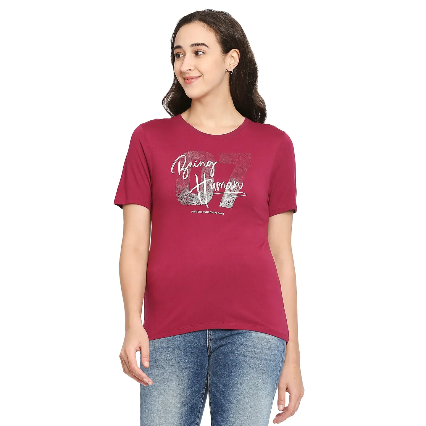 Red Easy Fit Round Neck Short Sleeves Modal Women's T-Shirt by Being Human Clothing
