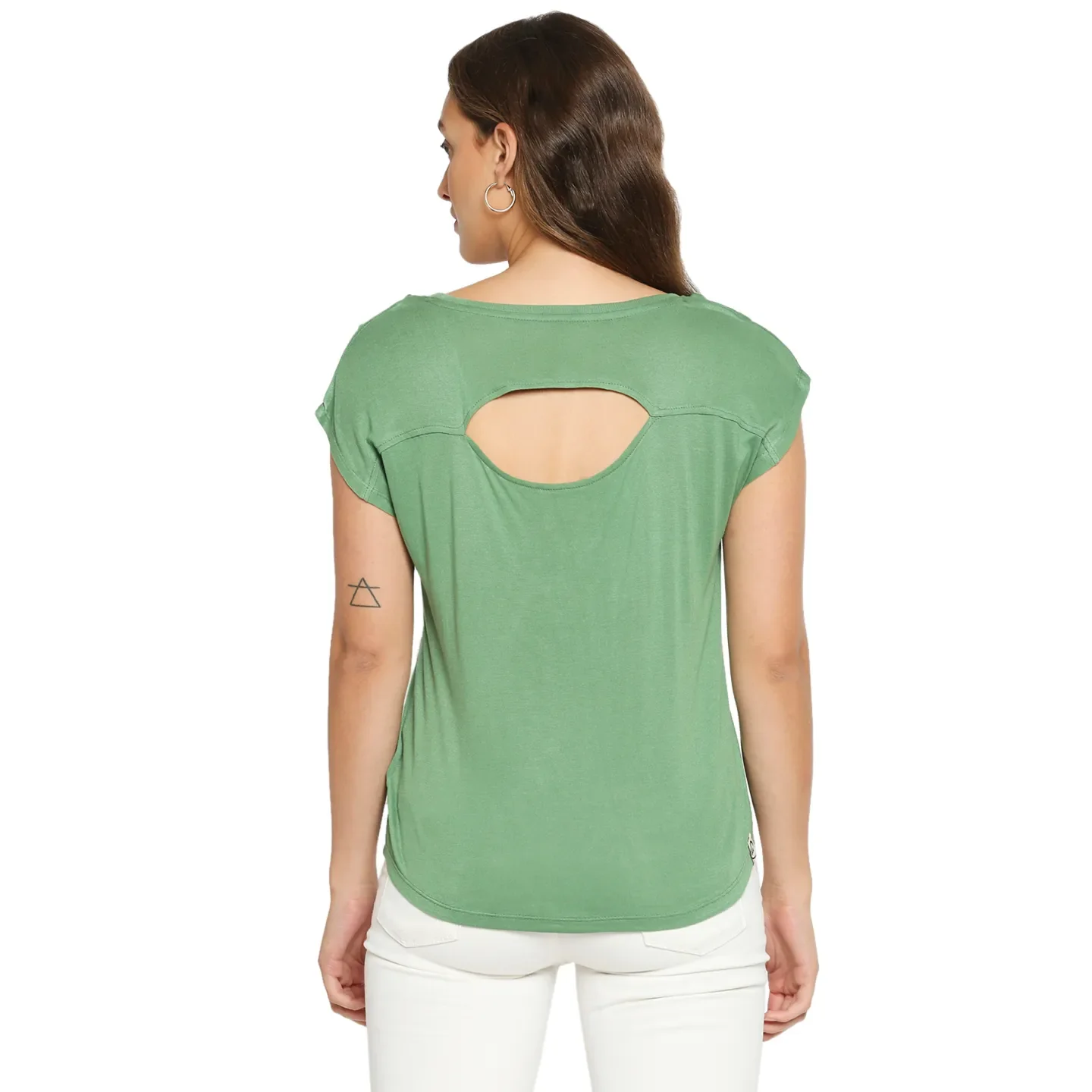 Green Easy Fit Round Neck Extended Sleeves Modal Jersey Women's T-Shirt by Being Human Clothing - Image 2