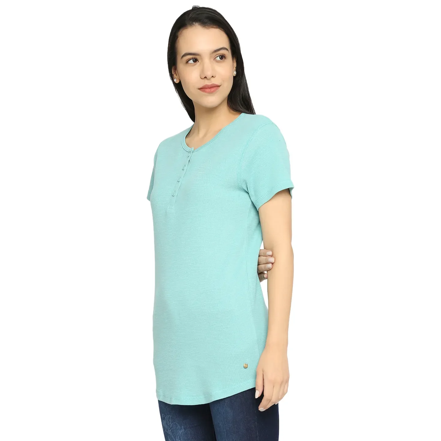 Blue Easy Fit Women's Cotton T-Shirt By Being Human Clothing - Image 2