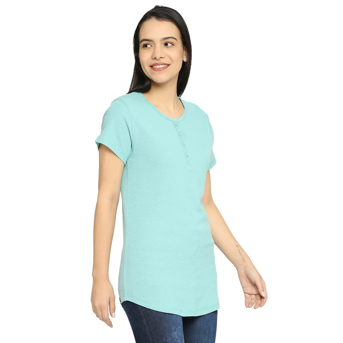 Blue Easy Fit Women's Cotton T-Shirt By Being Human Clothing - Image 3