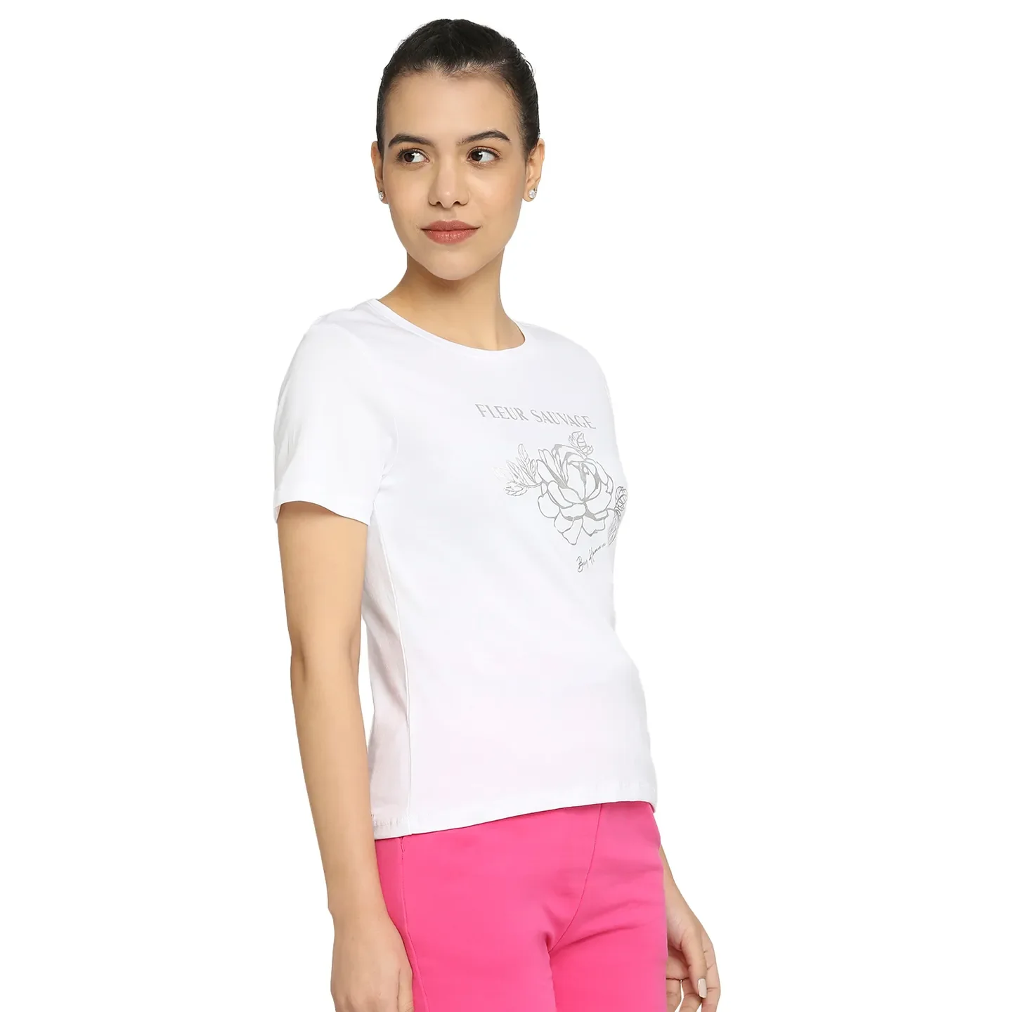 White Easy Fit Round Neck Short Sleeves Cotton Women's T-Shirt by Being Human Clothing - Image 3