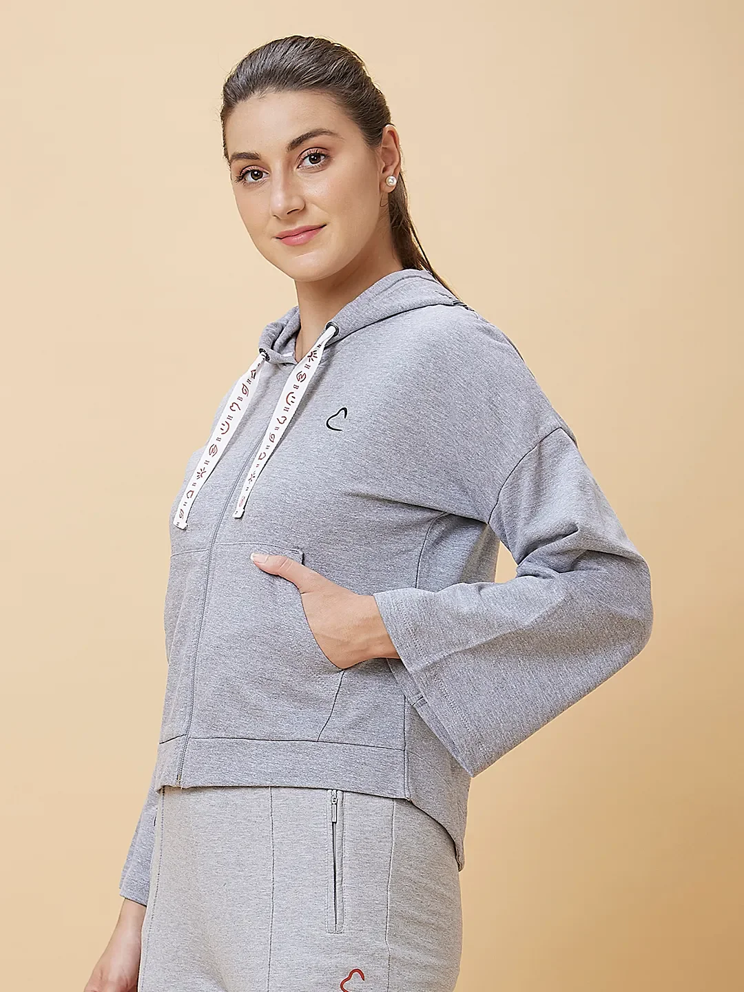 Grey Easy Fit Women's Cotton Hoodie By Being Human Clothing - Image 4