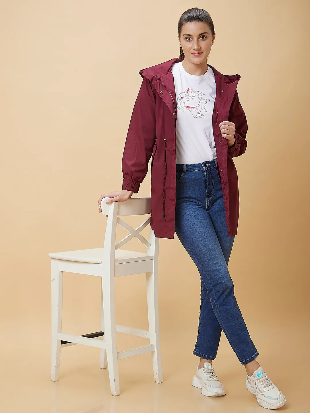 Maroon Easy Fit Long Sleeve Women's Jacket By Being Human Clothing - Image 6