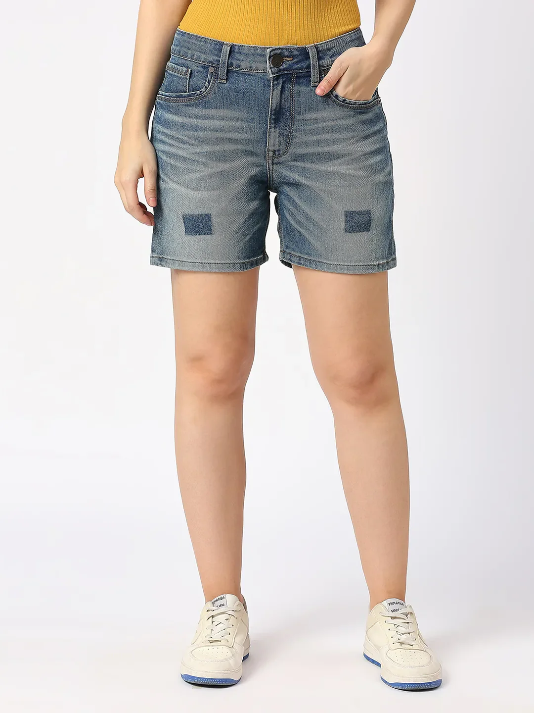Blue High Rise Fit Women's Shorts by Being Human Clothing