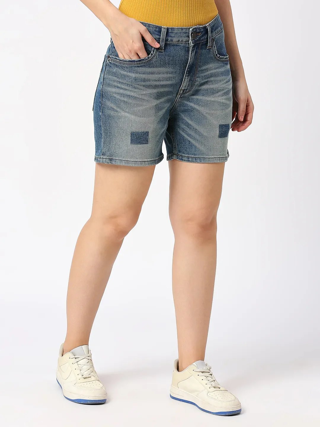 Blue High Rise Fit Women's Shorts by Being Human Clothing - Image 3