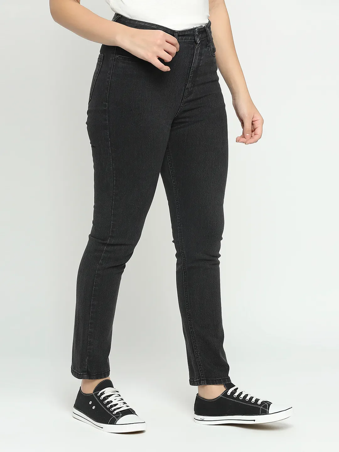 Black High Rise Straight Fit Women's Denim By Being Human Clothing - Image 3