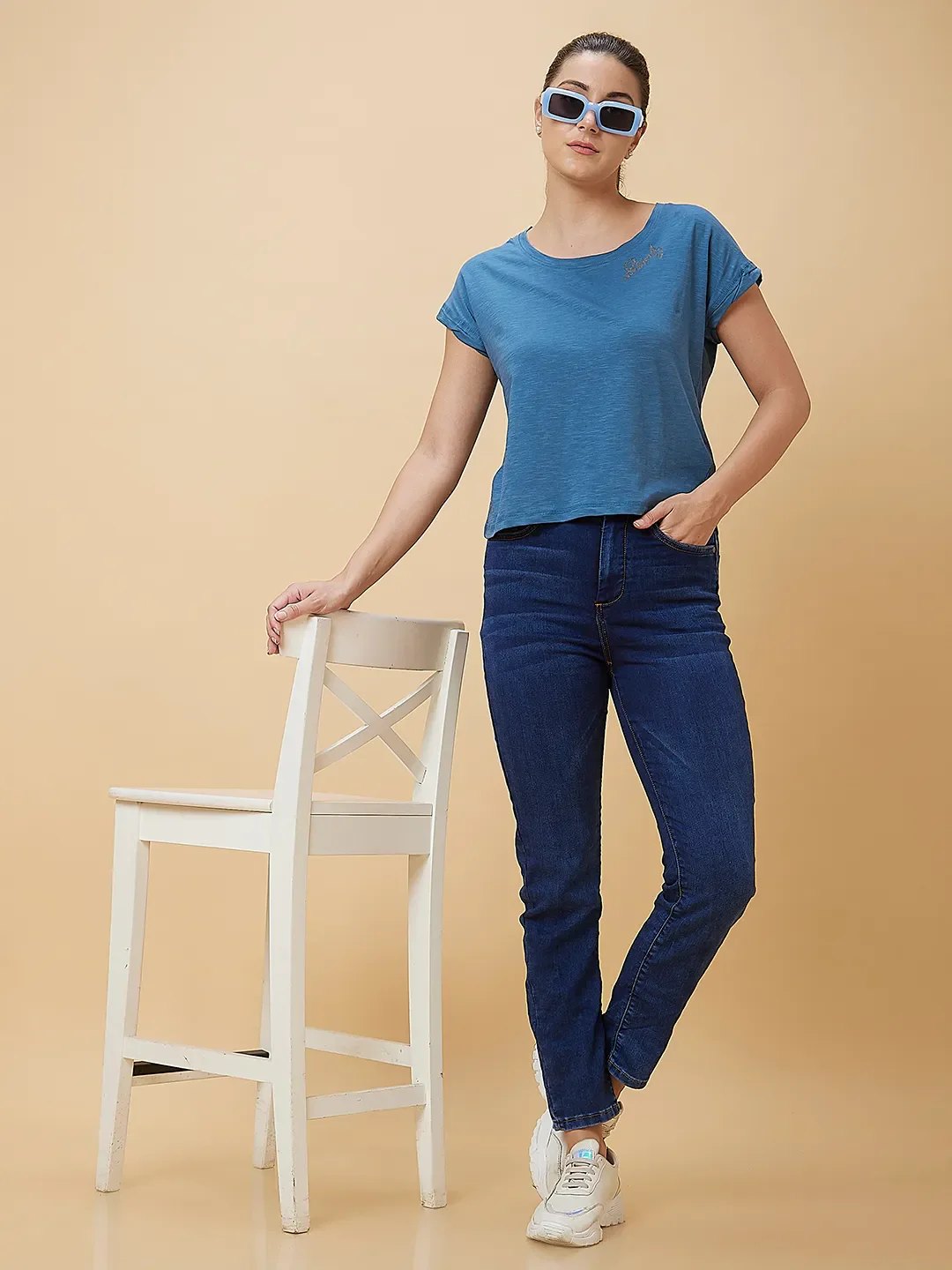Blue High Rise Straight Fit Women's Denims By Being Human Clothing - Image 6