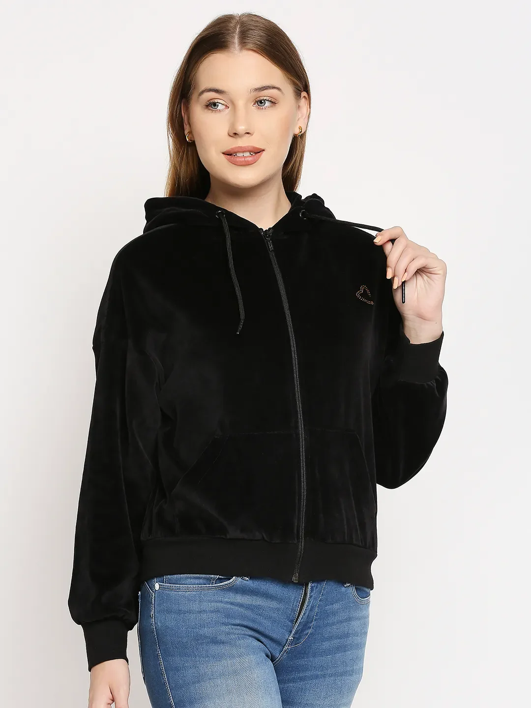 Black Semi Fit  Long Sleeves Cotton Women's Hoodie by Being Human Clothing