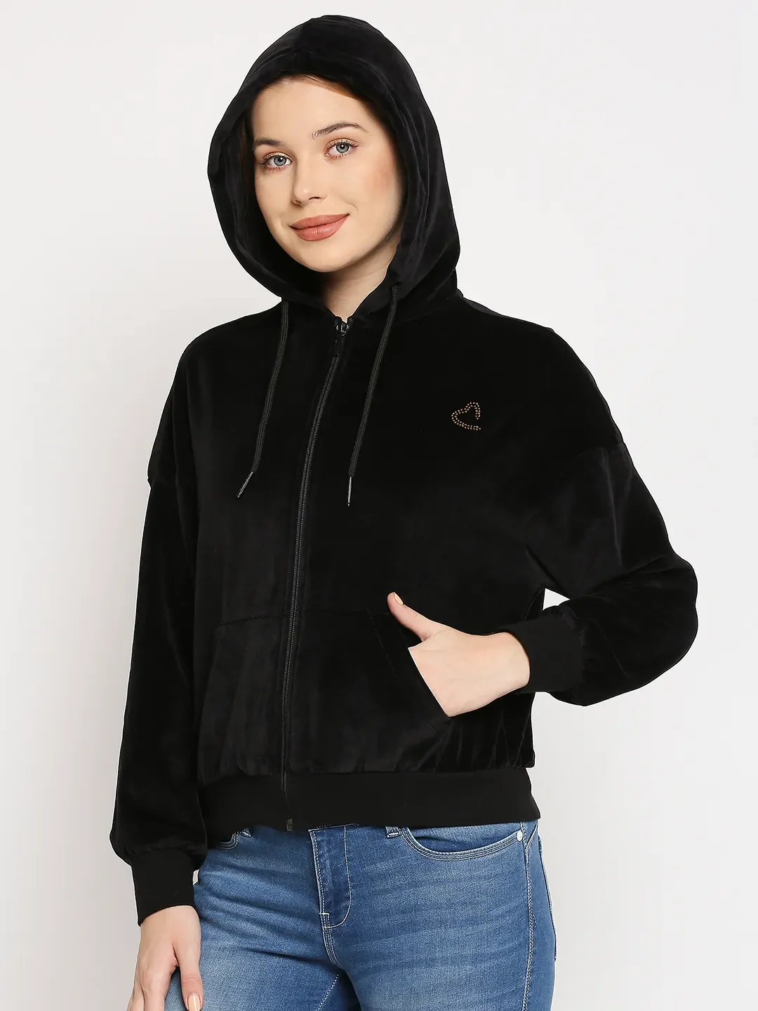 Black Semi Fit  Long Sleeves Cotton Women's Hoodie by Being Human Clothing - Image 2