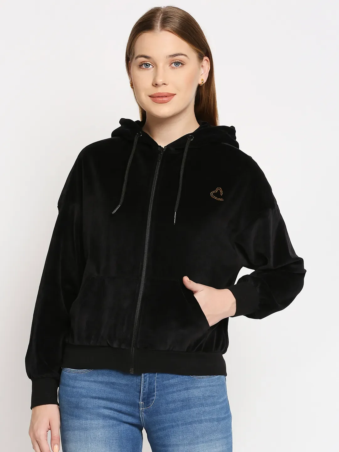 Black Semi Fit  Long Sleeves Cotton Women's Hoodie by Being Human Clothing - Image 3