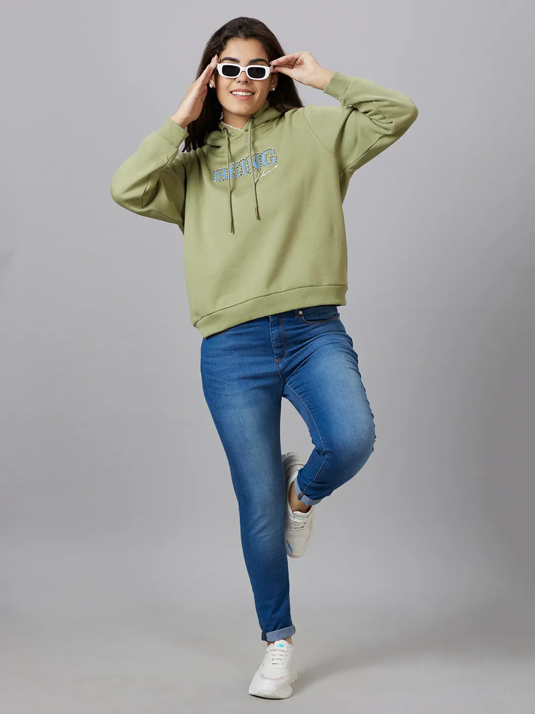 Mint Green Semi Fit Women's Cotton Blend Hoodie By Being Human Clothing - Image 6