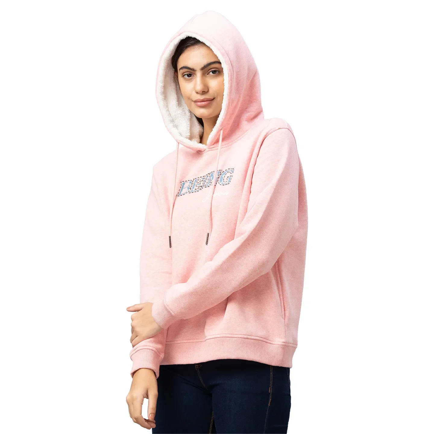 Pink Long Sleeve Women's Hoodie By Being Human Clothing - Image 4