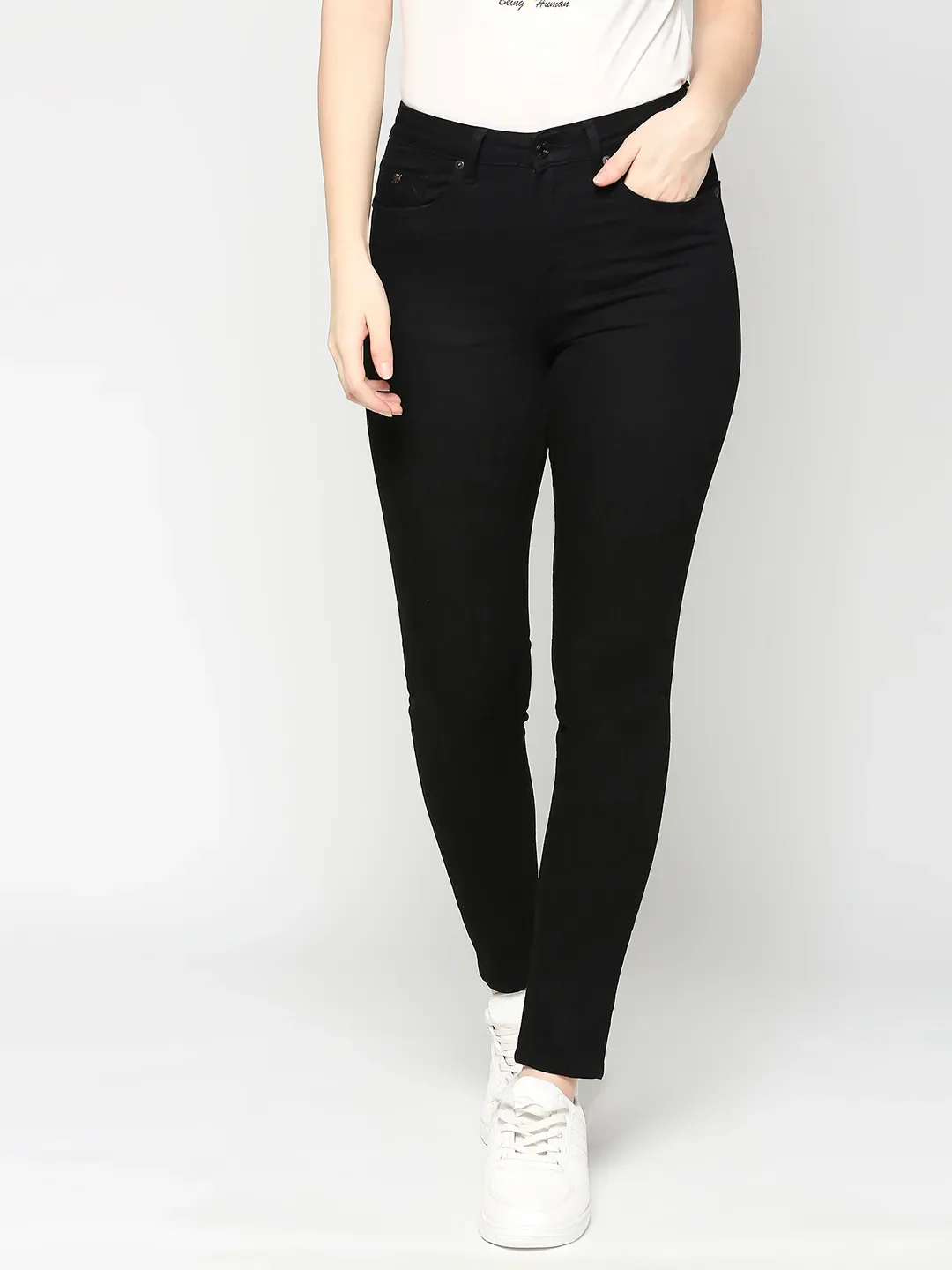 Black Mid Rise Skinny Fit Women's Denim By Being Human Clothing