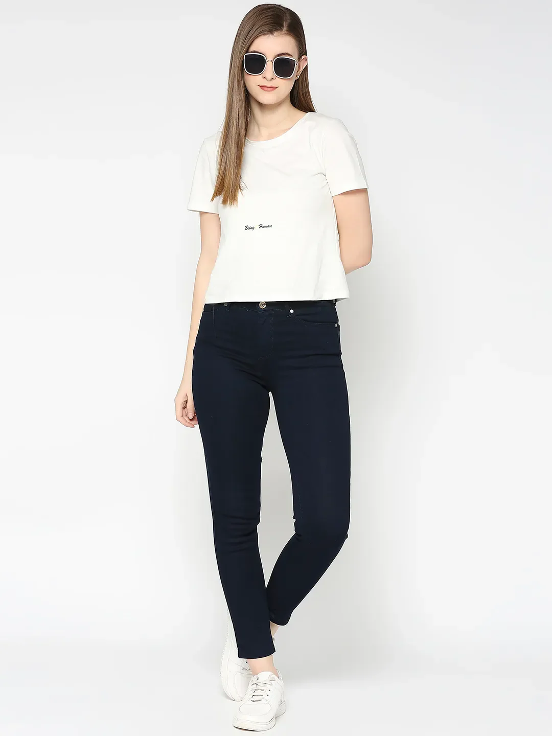 Dark Blue Mid Rise Skinny Fit Women's Denim By Being Human Clothing - Image 6