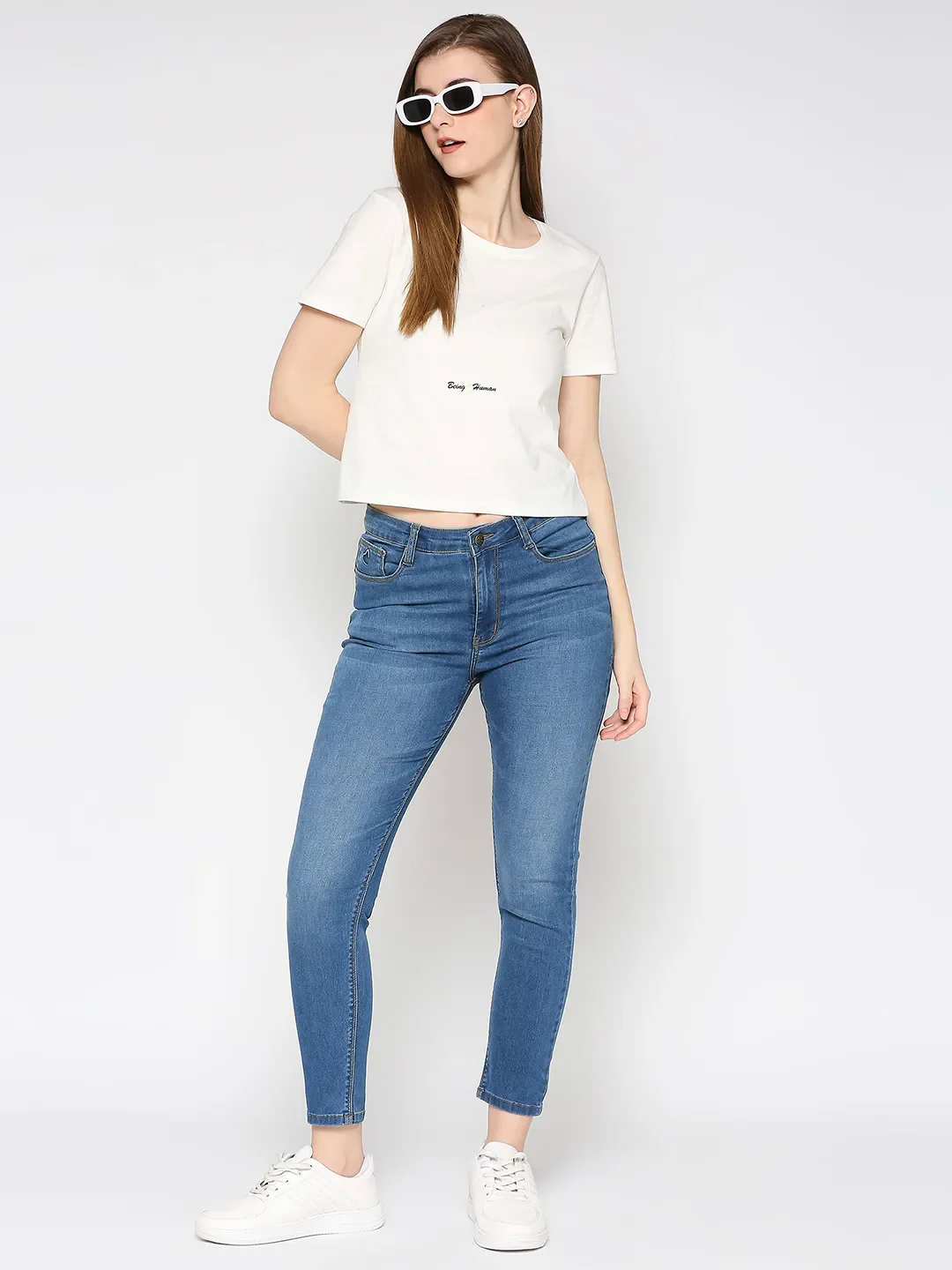 Blue Mid Rise Skinny Fit Women's Denims By Being Human Clothing - Image 6