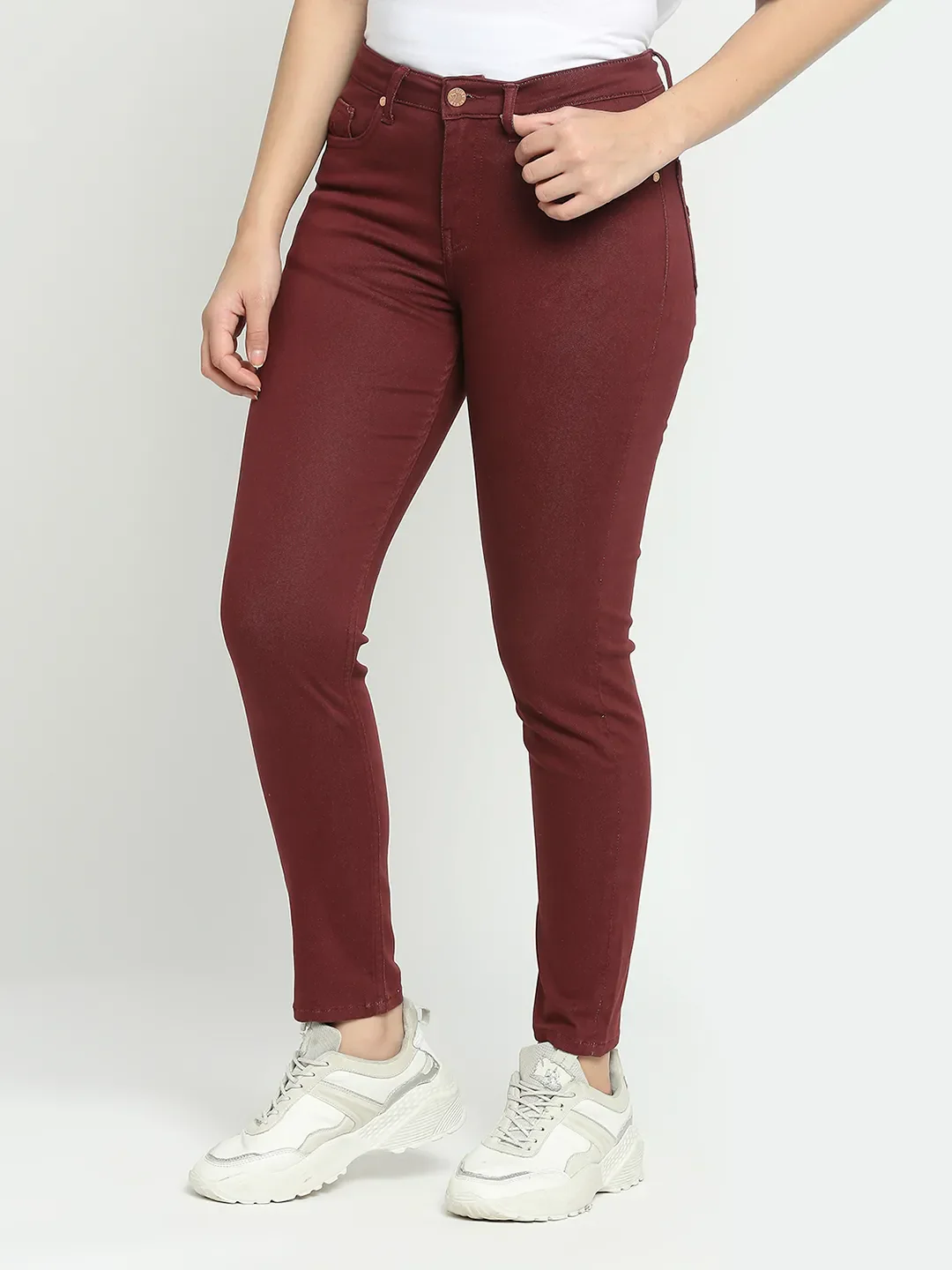 Red Mid Rise Skinny Fit Cotton Women's Denims by Being Human Clothing - Image 2
