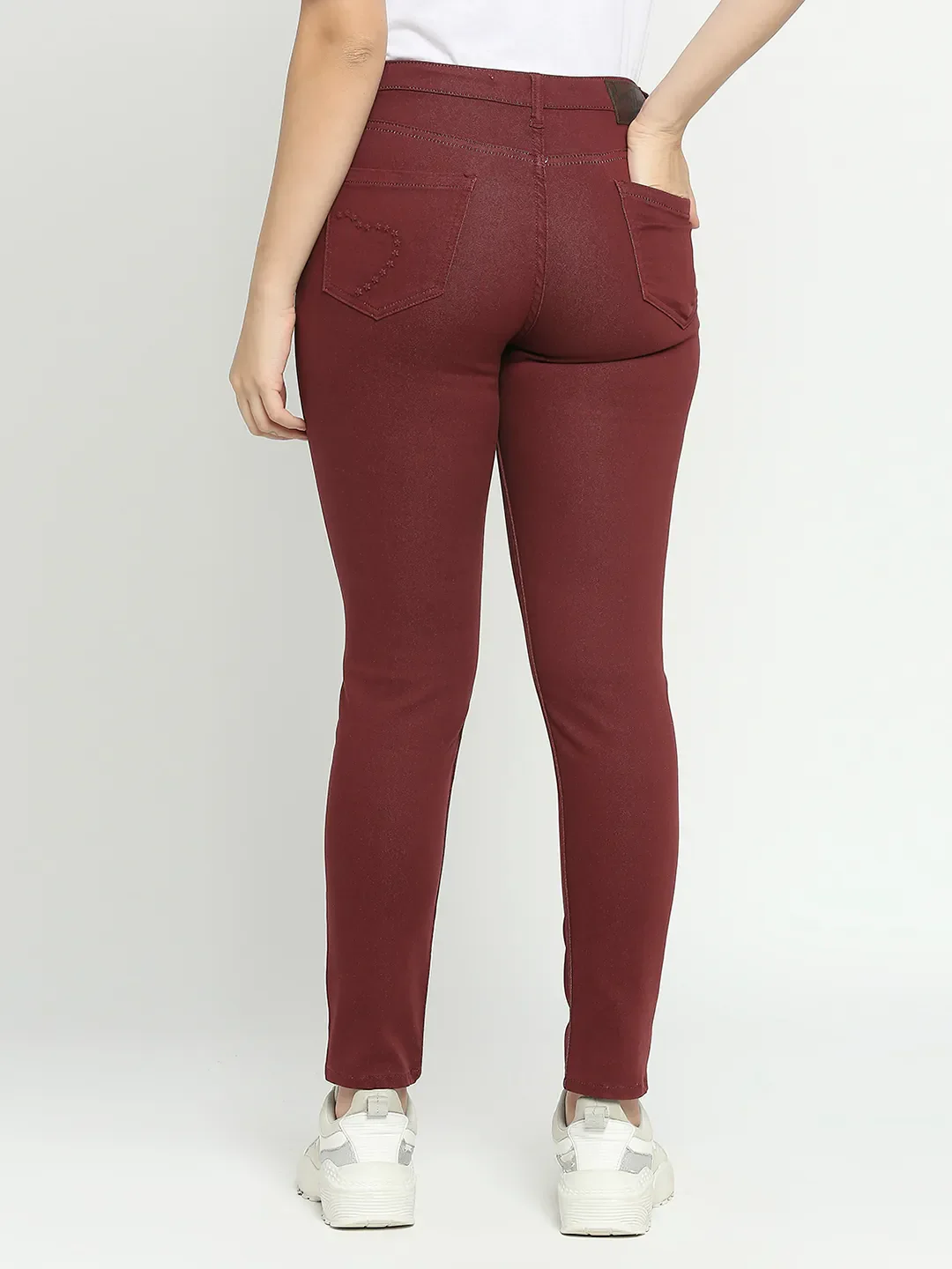 Red Mid Rise Skinny Fit Cotton Women's Denims by Being Human Clothing - Image 4