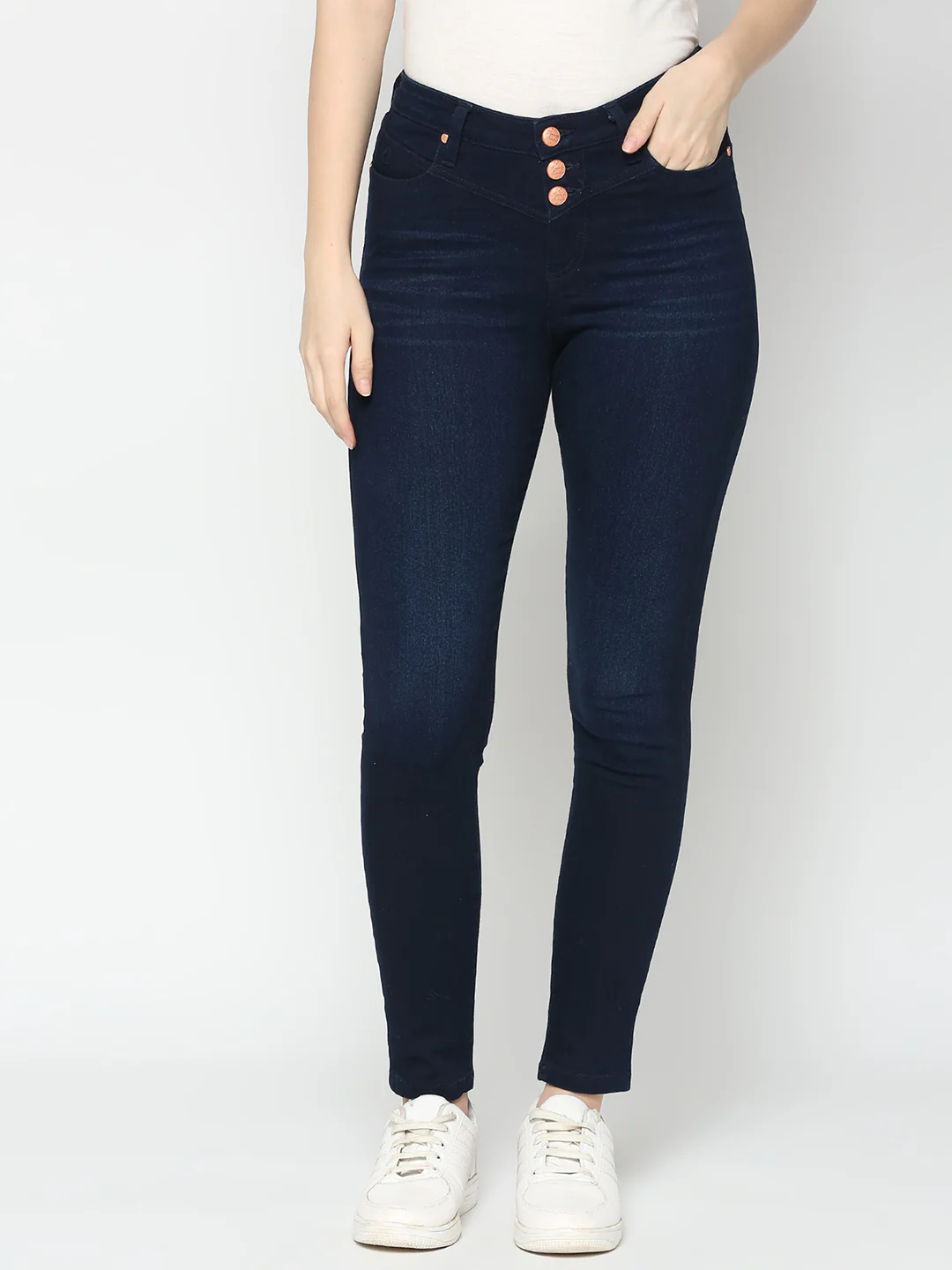 Dark Blue Mid Rise Skinny Fit Women's Denim By Being Human Clothing